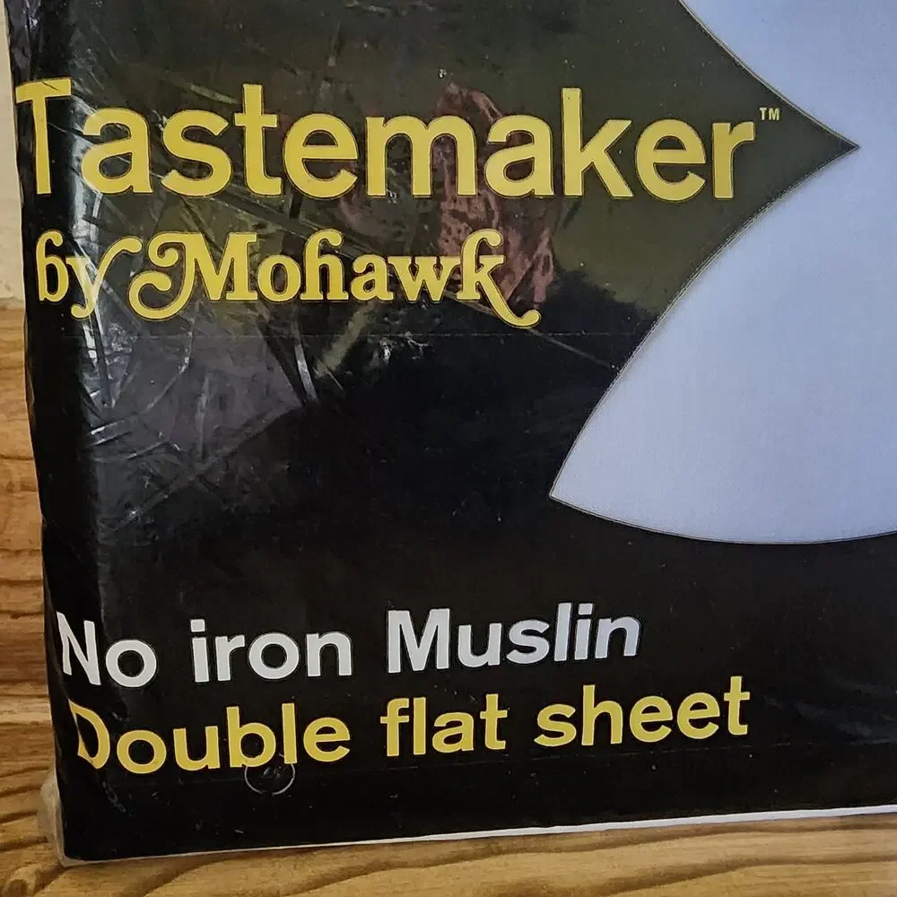 Vintage Tastemaker by Mohawk No Iron Muslin Double Flat Sheet White NIP USA
